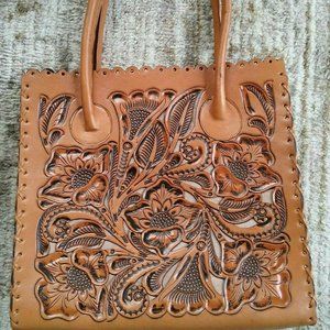 NWOT Embossed Tooled Leather Handbag Purse Satchel